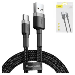 USB кабель Baseus Cafule, USB тип C, USB тип A, 100 см, 3 A, черный, в нейлоновой оплетке, #CATKLF BG1