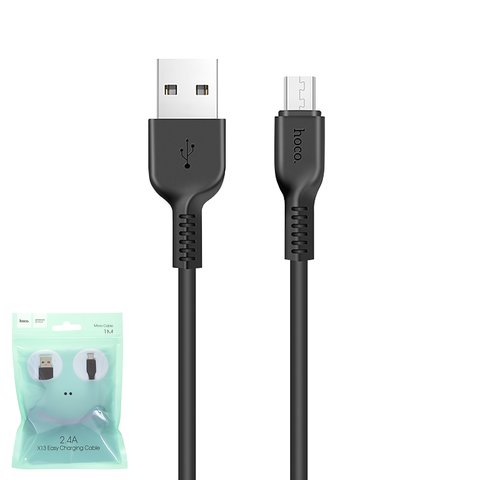 USB кабель Hoco X13, USB тип A, micro USB тип B, 100 см, 2,4 А, чорний, #6957531061168