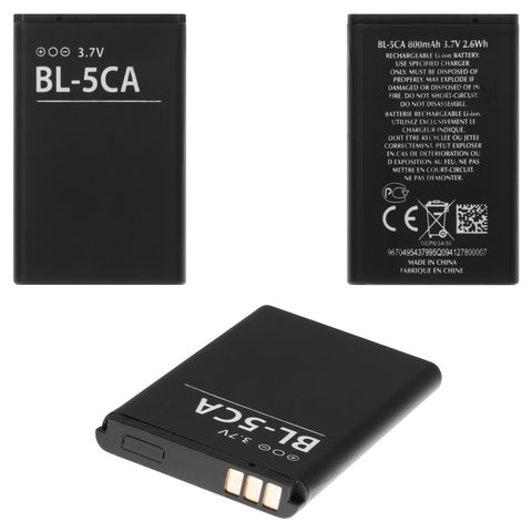 Аккумулятор BL 5CA для Nokia 100, 1200, Li ion, 3,7 В, 700 мАч, High Copy, без логотипа