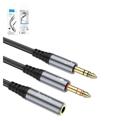 AUX кабель Hoco UPA21, TRS 3.5 мм, TRRS 3.5 мм, 25 см, серый, для наушников, в нейлоновой оплетке, female to 2 male, #6931474766816