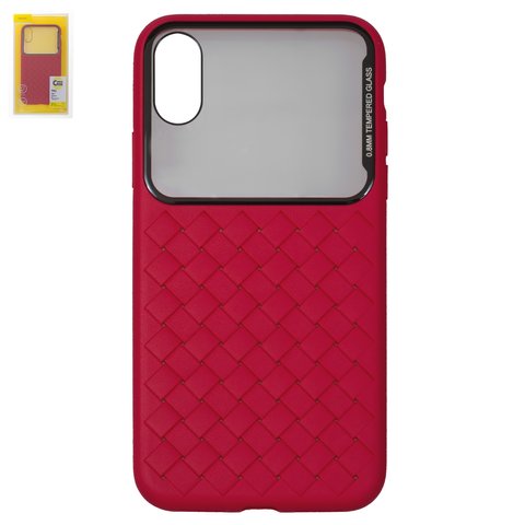 Case Baseus compatible with iPhone X, iPhone XS, red, braided, plastic, glass  #WIAPIPH58 BL09