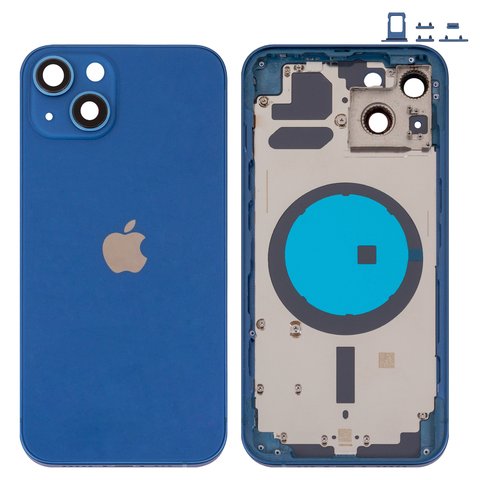 Корпус для iPhone 13, синий, с держателем SIM карты, с боковыми кнопками, blue