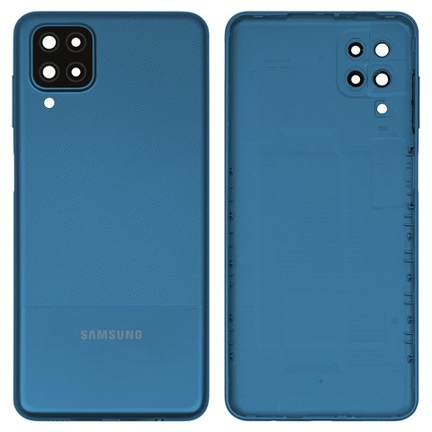 Housing Back Cover compatible with Samsung A127 Galaxy A12 Nacho, dark blue, with side button, with camera lens 