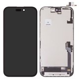 Pantalla LCD puede usarse con iPhone 16, negro, con marco, HC, sin microchip, (AMOLED), GX OEM soft