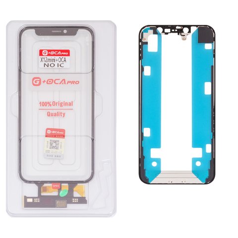 Touchscreen G+OCA PRO compatible with iPhone 12 mini, with OCA film, with frame, black, without microcircuit 
