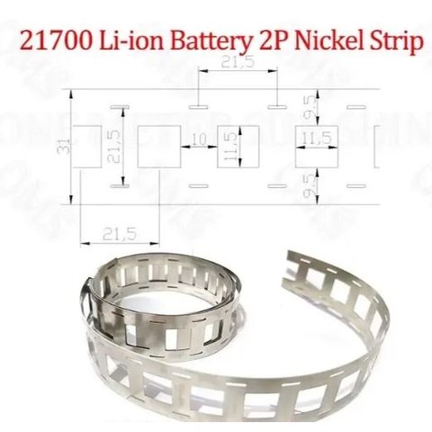 Nickel Tape for Battery Welding 21700 2P, 0.2 mm, 21.5 mm, 1 m 