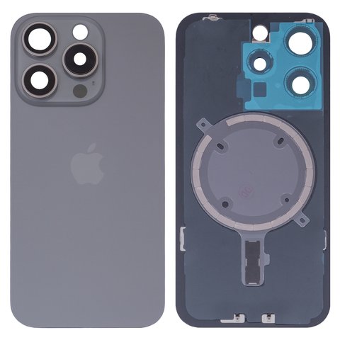 Panel trasero de carcasa puede usarse con iPhone 15 Pro, gris, con vidrio de cámara, HC, natural titanium