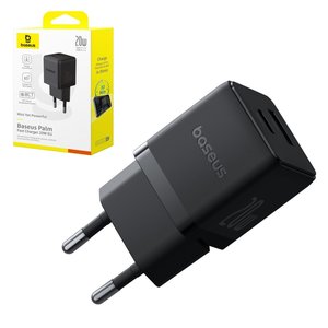 Adaptador de red Baseus Palm, 20 W, Fast Charge, negro, 2 puertos, #P10111608113 00