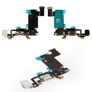 Шлейф для iPhone 6S Plus, конектора навушників, конектора зарядки, білий, з мікрофоном, з компонентами