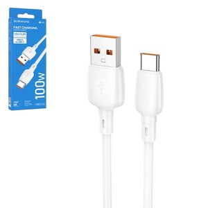 USB кабель Borofone BX93, USB тип C, USB тип A, 100 см, 100 Вт, 6 А, білий, #6941991103186