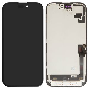 Дисплей для iPhone 16, черный, с рамкой, переклеено стекло
