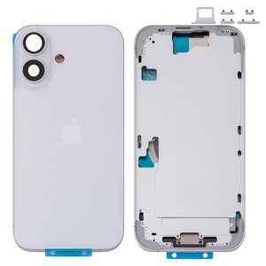 Корпус для iPhone 16, белый, с держателем SIM карты, с боковыми кнопками, Original PRC , EU version