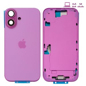 Корпус для iPhone 16, розовый, с держателем SIM карты, с боковыми кнопками, Original PRC , EU version