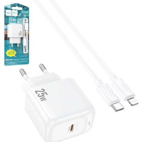 Сетевое зарядное устройство Hoco CS53A, 25 Вт, Power Delivery PD , белый, c кабелем USB тип C к Lightning для Apple, 1 порт, #6942007631495